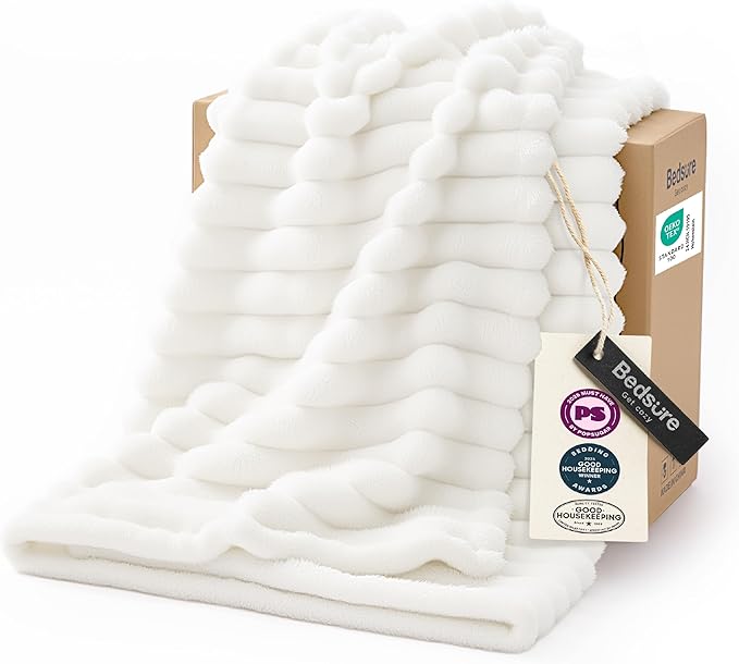 Bedsure GentleSoft White Throw Blanket for Couch - Graduation Gifts Teacher Birthday Gifts for Women Mom Her Girls, Cozy Fleece Blanket for Sofa Bed Living Room Home Decor, Off White, 50x60 Inchess