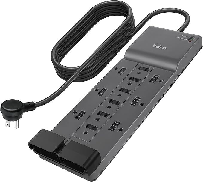 Belkin 12-Outlet Surge Protector Power Strip w/ 12 AC Outlets & 8ft Flat Plug, UL-Listed Heavy-Duty Extension Cord for Home, Office, Travel, Computer, Laptop, Charger - 3,780 Joules of Protection