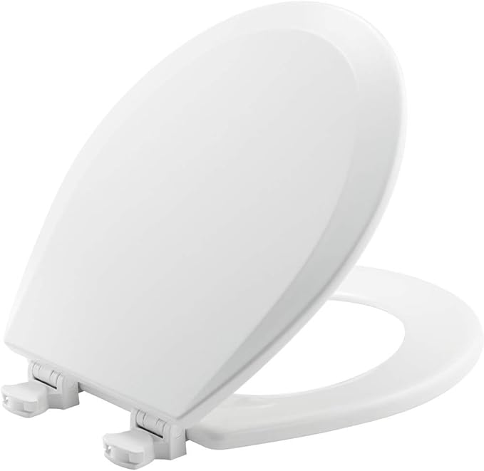 BEMIS 500EC 390 Toilet Seat with Easy Clean & Change Hinges, 1 Pack Round, Cotton White | Durable enameled wood resists chipping & scratching, fits all standard round toilets, Made in USA, 500EC 390
