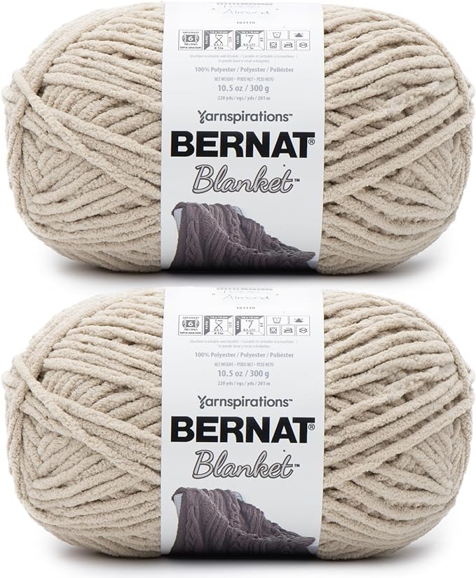 Bernat Blanket Super Bulky Acrylic Yarn - 2 Pack of 300g/10.5oz #6 Chunky Chenille Heavy Weight Yarn for Knitting and Crocheting, Amigurumi, Thick Blankets (Almond, 220 Yards 2-Pack)