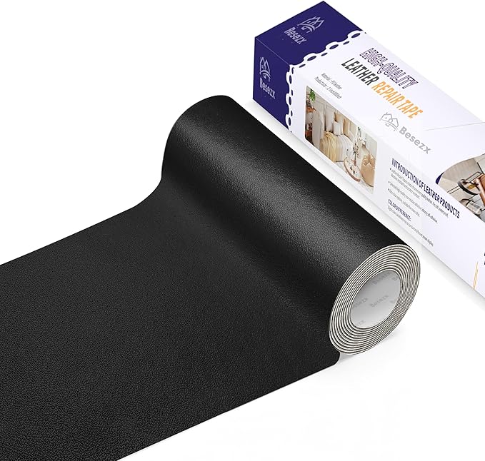 Besezx Leather Repair Patch Tape Kit,Vinyl Repair Kit,Self Adhesive Leather Repair for Furniture, Couch, Sofa, Car Seats,Office Chair.3.1inx60in-Black