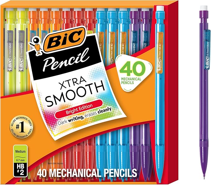 BIC Xtra Smooth Bright Edition Mechanical Pencils, 0.7 mm Medium Point, Bulk School Supplies for Students and Teachers, 40-Count Pack