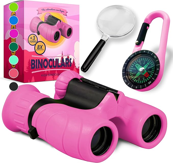 Binoculars for Kids – Perfect Toy for Little Boys and Girls – Extensive Set Incl. Magnifying Glass & Compass – Powerful Magnification 8X21 – 3 to 12 Year Old Kids for Toddler