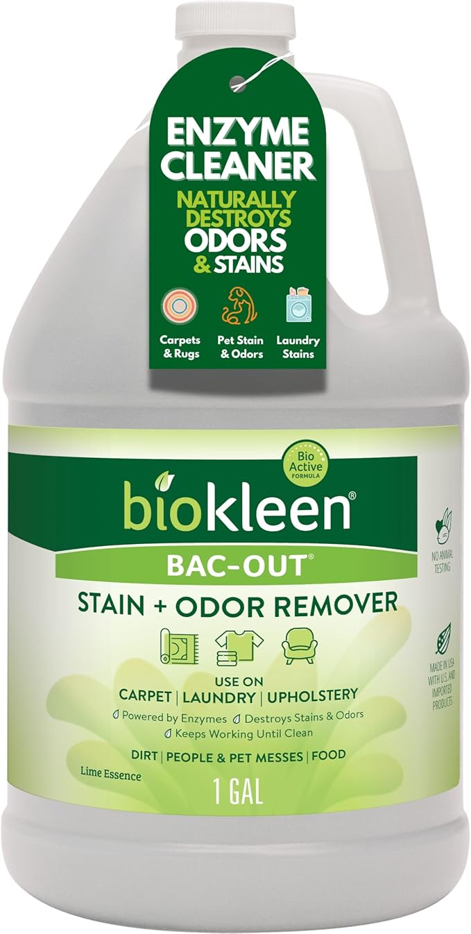 Biokleen Bac-Out Enzyme Cleaner and Stain & Odor Remover for Pet Stains, Laundry, Diapers, Wine, Carpets, & More, Eco-Friendly, Non-Toxic, Lime Scent, 128 Ounces