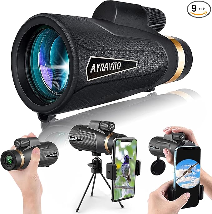 Birthday Gifts for Men Dad Husband Teen, 12x60 Monocular for Outdoor/Hiking | Unique Gifts for Fathers Day & Christmas, with Phone Adapter & Tripod, Gifts for Camping Birdwatching Travel Photography Hunt