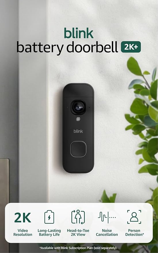 Blink Battery Doorbell 2K+ (newest model) — Wireless video doorbell, 2K video resolution, enhanced audio. Sync Module Core included – System (Black)