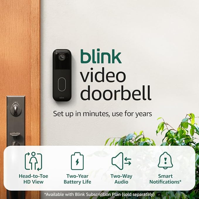 Blink Video Doorbell – Head-to-toe HD view, two-year battery life, and simple setup. Sync Module Core included – System (Black)