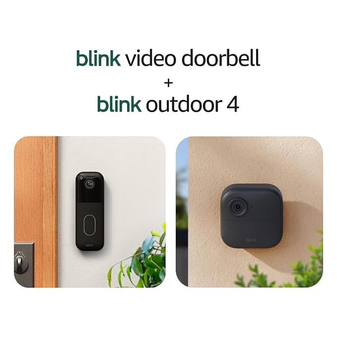 Blink Video Doorbell + Outdoor 4 – Wireless smart security cameras, head-to-toe HD view, two-year battery life. Sync Module Core included – 5 camera system + Video Doorbell