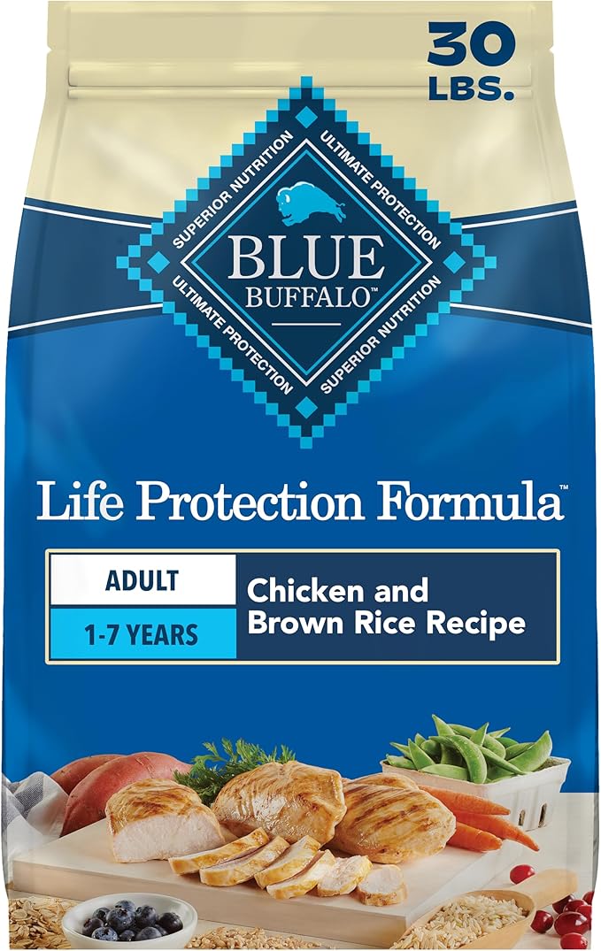 Blue Buffalo Life Protection Formula Chicken & Brown Rice Adult Dry Dog Food, Supports Immunity with Antioxidant-Rich LifeSource Bits, Promotes Healthy Muscle Development, Skin & Coat Health, 30 lbs.