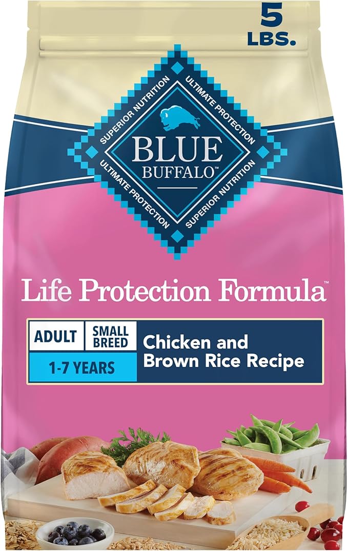 Blue Buffalo Life Protection Formula Chicken & Brown Rice Small Breed Adult Dry Dog Food, Supports Immunity with Antioxidant-Rich LifeSource Bits, Promotes Healthy Muscles, Skin & Coat Health, 5 lbs.