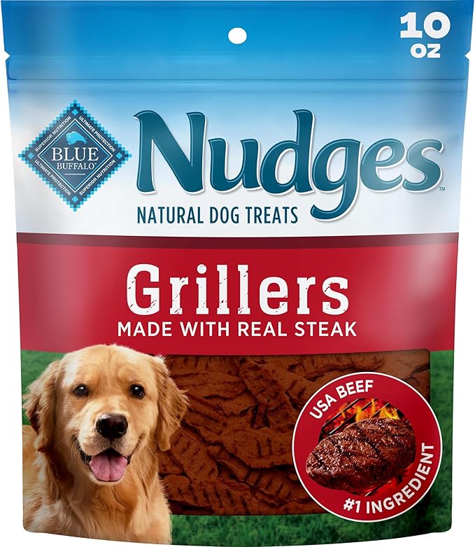 Blue Buffalo Nudges Steak Grillers Natural Dog Treats, Meaty Dog Snacks, Healthy Reward or Training Treat, Made in the USA with Real Beef, No Artificial Preservatives, 10 oz.