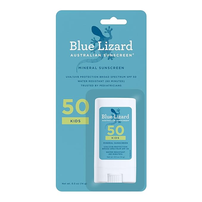 Blue Lizard Kids Mineral SPF 50 Sunscreen Stick, Zinc Oxide, 100% Mineral Actives, Developed for Kids’ Sensitive Skin, TSA-Friendly, Vegan, Paraben-free, Fragrance-Free, 0.5 oz