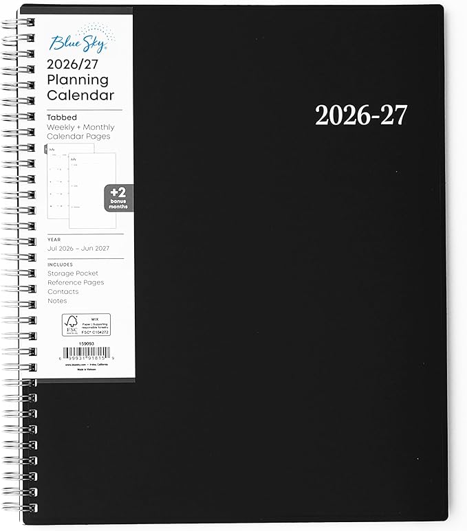 Blue Sky 2026-2027 Weekly and Monthly Academic Year Planner Calendar, July 2026 - June 2027, 8.5" x 11", Flexible Cover, Wirebound, Laminated Tabs, Enterprise
