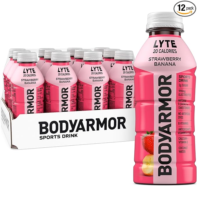 BODYARMOR Lyte Sports Drink Low-Calorie Beverage, Strawberry Banana, Coconut Water Hydration, Natural Flavors with Vitamins, Potassium-Packed Electrolytes, 16 Fl Oz (Pack of 12)
