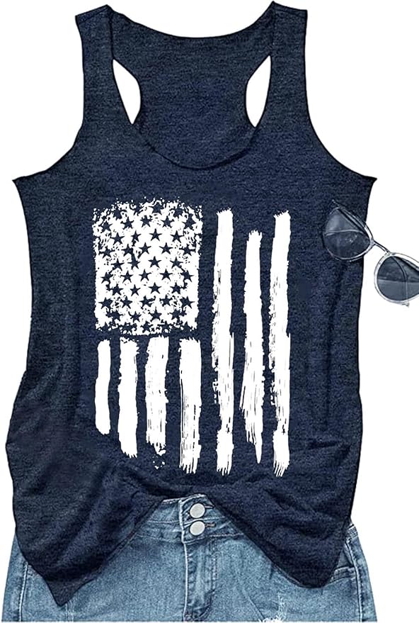 Boho Floral Racerback Tank Tops for Women American Flag Shirt Summer Sleeveless Graphic Tanks Vest Cute Mama Tank Cami