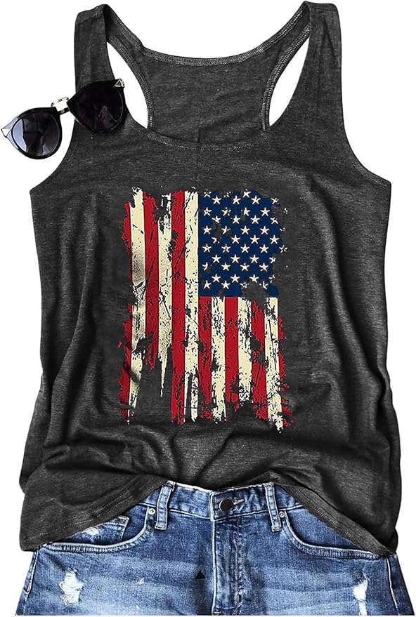 Boho Floral Racerback Tank Tops for Women American Flag Shirt Summer Sleeveless Graphic Tanks Vest Cute Mama Tank Cami