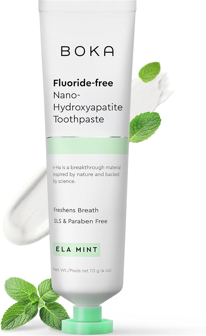 Boka Fluoride Free Toothpaste, Nano Hydroxyapatite Toothpaste, Appropriate for Sensitive Teeth - for Adult Oral Care - Ela Mint Flavor, 4 Fl Oz 1Pk