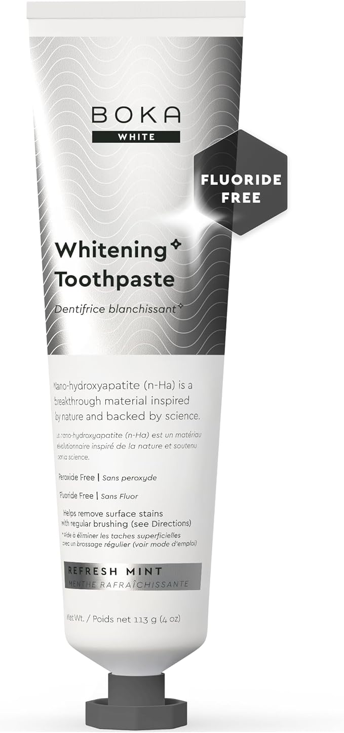 Boka Fluoride Free Toothpaste, Nano Hydroxyapatite Toothpaste, Appropriate for Sensitive Teeth, for Adult, Kids Oral Care - Whitening* Refresh Mint, 4 Fl Oz 1Pk