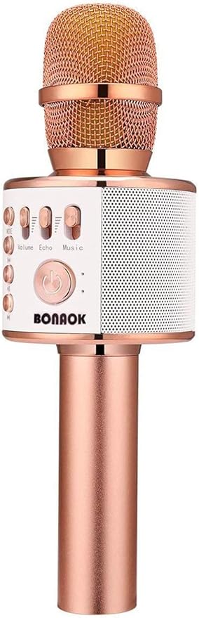 BONAOK Wireless Bluetooth Karaoke Microphone,3-in-1 Portable Handheld Karaoke Mic Speaker Machine Home Party Birthday for All Smartphones PC(Q37 Rose Gold)