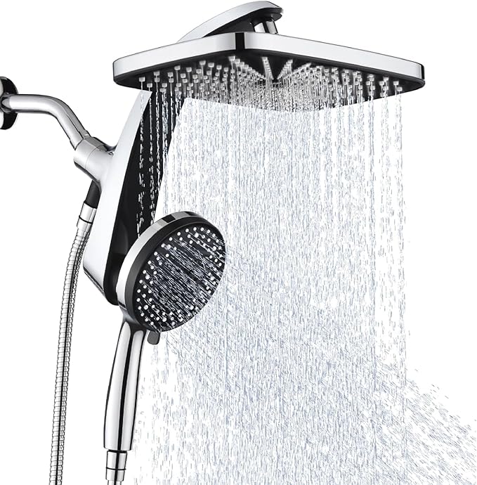 BOZYBO Rain Shower Head with Handheld: High Pressure Shower Heads with Handheld Spray Combo, 12" Rainfall Shower Head and 9 Sprays Hand Showerheads with Magnetic Docking and Power Jets, Chrome