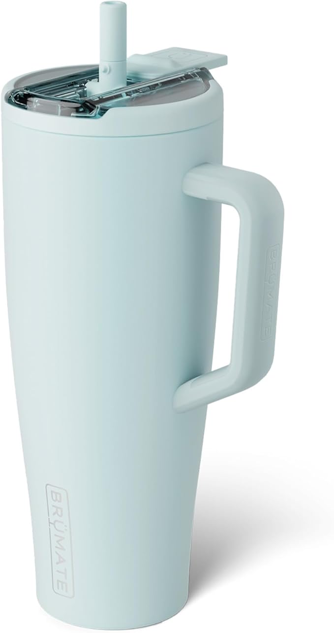 BrüMate Era Flip 40oz Tumbler with 100% Leakproof Covered Straw Lid | Hygienic Covered Straw | Insulated Stainless Steel Water Bottle with Handle | Cup Holder Friendly | BPA-Free (Blue Agave)
