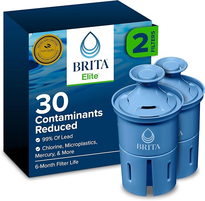 Brita Elite Water Filter Replacements for Pitchers and Dispensers, BPA-Free, Reduces 99% of Lead, Lasts Six Months or 120 Gallons, Includes 2 Pitcher Replacement Filters
