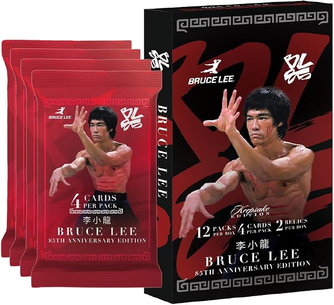 Bruce Lee 85th Anniversary Keepsake Premiere Hobby Box: 12 Packs Per Box, 4 Cards Each, 2 Hits Inside, 300-Card Checklist, Relics, Autographs, Numbered Parallels, Original Sketch Chase