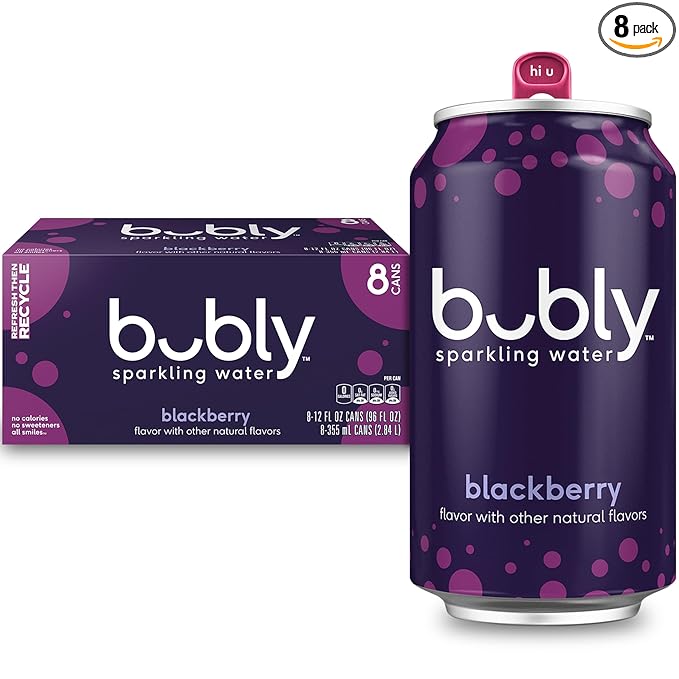 bubly Sparkling Water, Blackberry, Zero Sugar & Zero Calories, Seltzer Water, 12 Fl Oz Cans, Packaging May Vary (Pack of 8)
