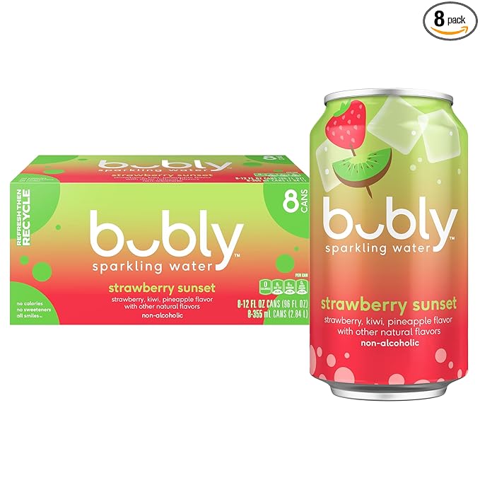 bubly Sparkling Water, Strawberry Sunset, 12 Fl Oz Cans (8 Pack)