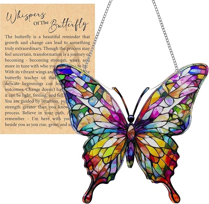 Butterfly Gifts for Women, Acrylic Butterfly Suncatcher Ornament Faux Stained Glass, Inspirational Gift for Women, Christmas Ornament Decorations 2025, Printed Suncatcher Effect Keepsake Acrylic
