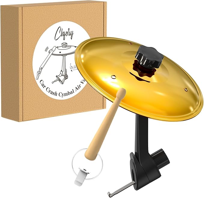 Car Cymbal Air Vent, Mini Drum Crash Cymbal Set with Mini Drum Stick, Funny Musical Instruments Gadget for Drummer Music Lovers Gift, Compact Durable Car Accessory for Most Vehicles(Gold)