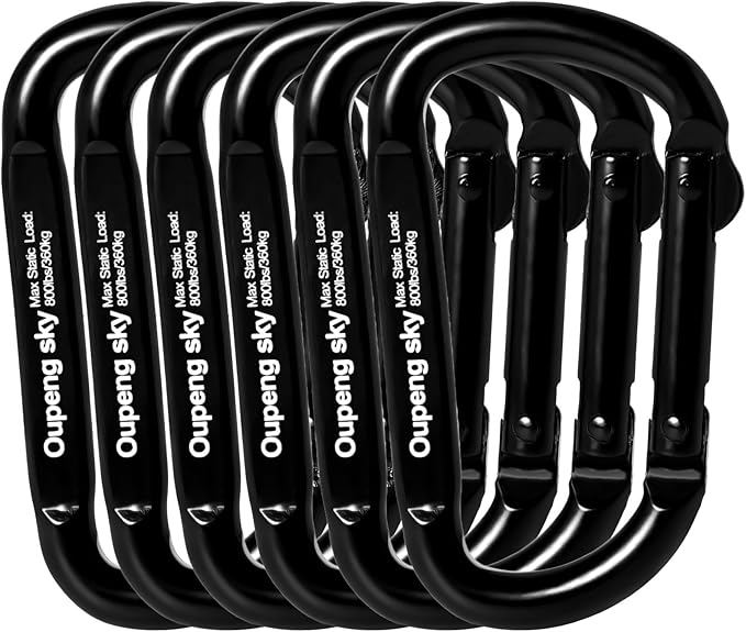 Carabiner Clip - Heavy Duty Carabiners 800lbs-13KN (2922 lbs) Carabeaner D Ring Shape,Key Chain Clip Hook,Keychain Clip,Multipurpose for Camping, Hiking,Backpacking or Other Outdoor Activities.