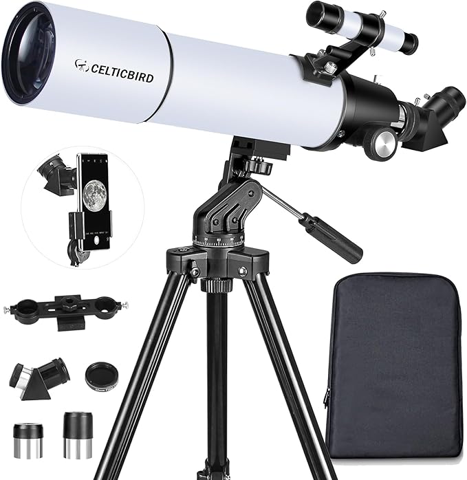 Celticbird Telescope for Adults High Powered, 80mm Aperture 600mm AZ Mount Refractor Telescope for Kids Beginners - Portable Telescopes for Adults Astronomy with Backpack, Phone Adapter, Moon Filter
