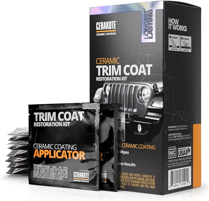 CERAKOTE® Ceramic Trim Coat Kit - Quick Plastic Trim Restorer - Ceramic Coating Guaranteed Restoration to Last Over 200 Washes – A Ceramic Coating, Not a Dressing | Quick Plastic Trim Restorer, Guaranteed Restoration Over 200 Washes, Ceramic Coating Not a Dressing