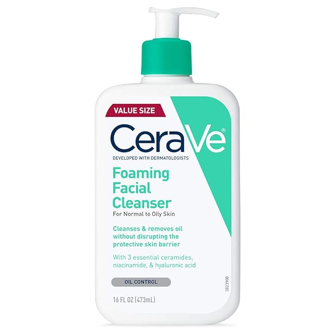 CeraVe Foaming Facial Cleanser, Daily Face Wash for Oily Skin, Hyaluronic Acid + Ceramides + Niacinamide, Fragrance Free, Non-Drying Oil Control Face Wash, 16 Fluid Ounces