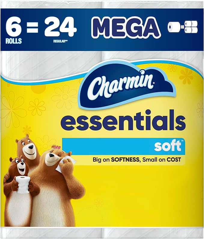 Charmin Essentials Soft Toilet Paper 6 Mega Rolls, 330 sheets per roll