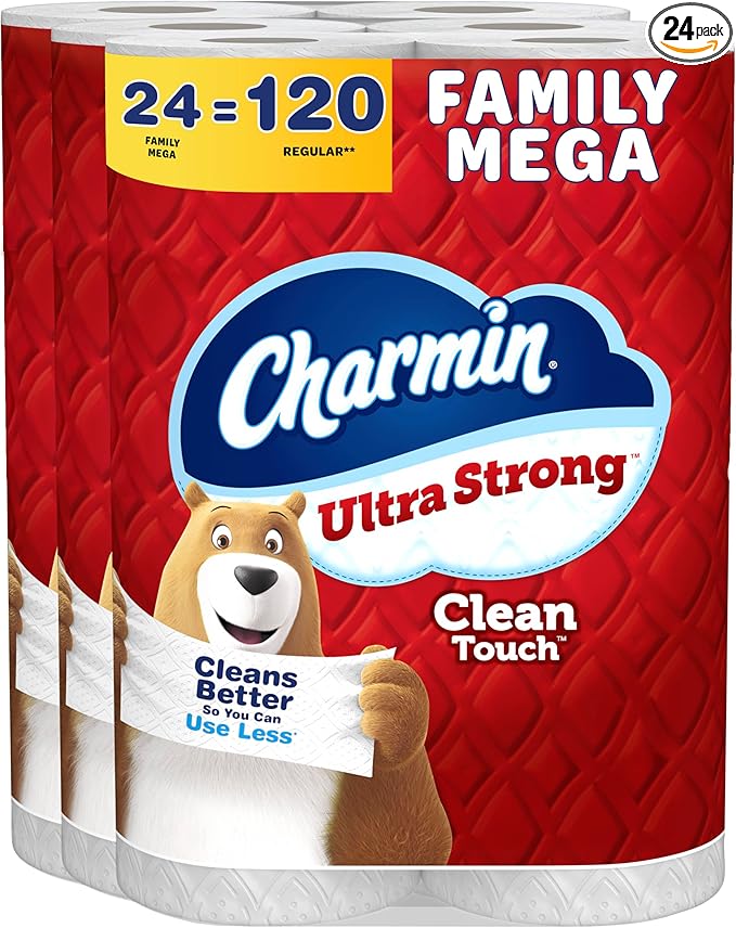 Charmin Ultra Strong Clean Touch Toilet Paper, 24 Family Mega Rolls = 120 Regular Rolls