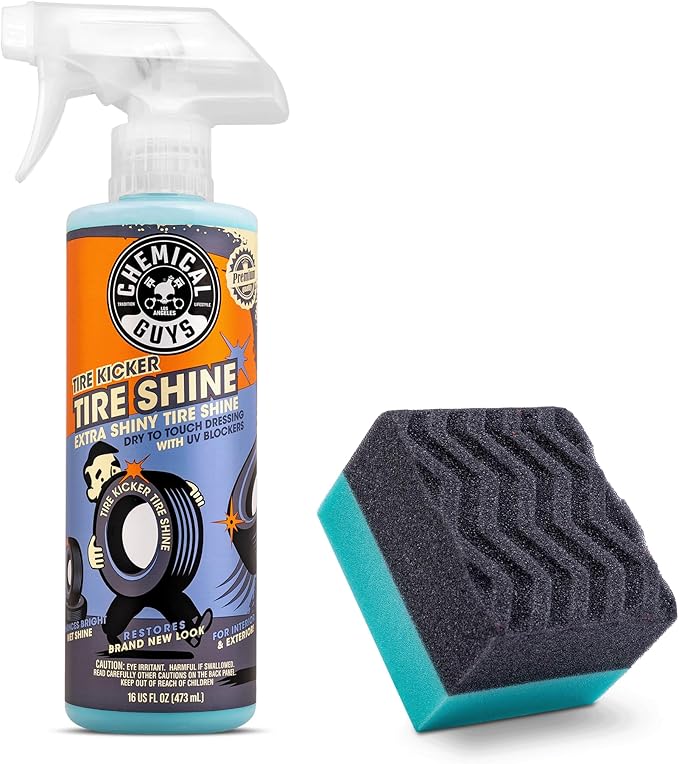 Chemical Guys Tire Kicker Sprayable Extra Glossy Tire Shine With Applicator (Works on Rubber, Vinyl & Plastic) Safe for Cars, Trucks, Motorcycles, RVs & More, 16 fl oz