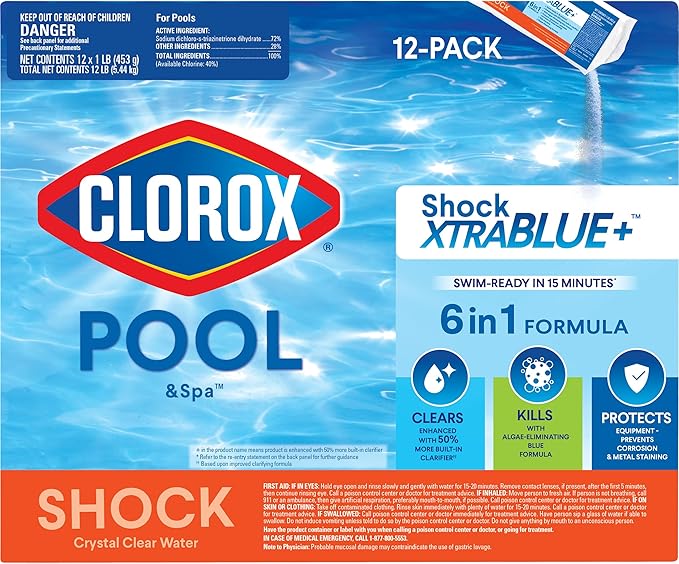 Clorox® Pool&Spa™ Shock XTRABLUE® Plus, Kills Bacteria & Algae in Swimming Pools, Swim-Ready in 15 Minutes, (12-Pack), Granular
