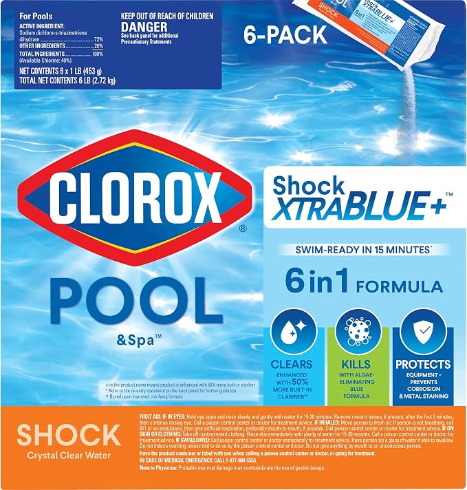 Clorox® Pool&Spa™ Shock XTRABLUE® Plus, Kills Bacteria & Algae in Swimming Pools, Swim-Ready in 15 Minutes, (6-Pack)