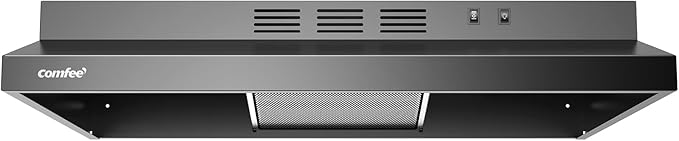 COMFEE' 30 Inch Under Cabinet Range Hood, 200 CFM Slim Stove Vent Fan in Black Finish, Ductless/Ducted Convertible Vent Hood for Kitchen, 2-Speed Exhaust Fan with 2 Reusable Filters