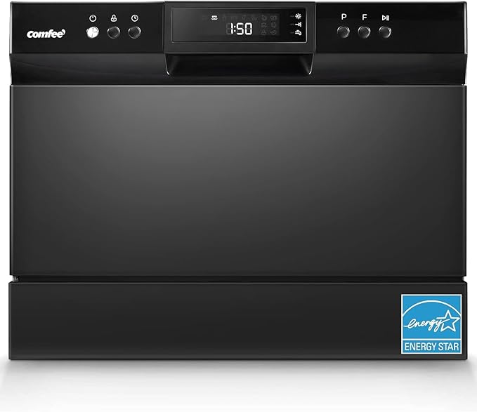 COMFEE’ Countertop Dishwasher, Energy Star Portable Dishwasher, 6 Place Settings & 8 Washing Programs, Speed, Baby-Care, ECO& Glass, Dish Washer for Dorm, RV& Apartment, Black