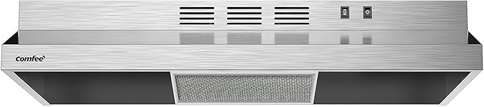 COMFEE' CVU30W2AST Range Hood 30 Inch Ducted Ductless Vent Hood Durable Stainless Steel Kitchen Hood for Under Cabinet with 2 Reusable Filter, 200 CFM, 2 Speed Exhaust Fan Silver