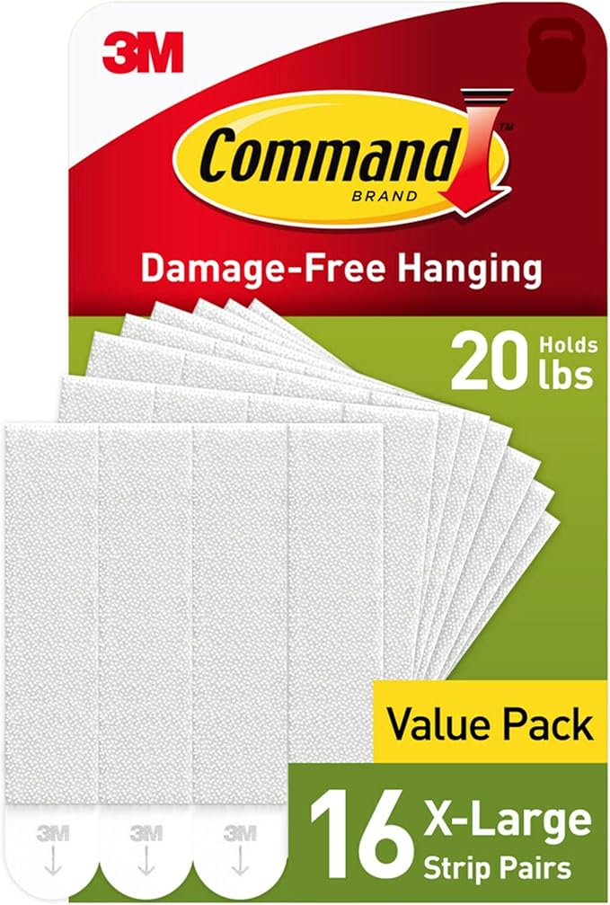 Command 20 lb X-Large Picture Hanging Strips, 16 Pairs White Command Strips Heavy Duty Picture Hanger