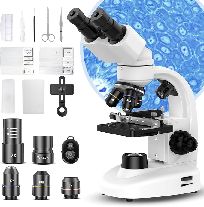 Compound Binocular Microscope for Adults, Professionals & Kids, 40X-2000X Magnification with LED Illumination, Mechanical Stage, WF10x & WF25x Eyepieces，Compatible for Lab, School, Home Education | 40X-2000X Magnification, LED Illumination, Mechanical Stage, WF10x & WF25x Eyepieces, Lab, School, Home Education