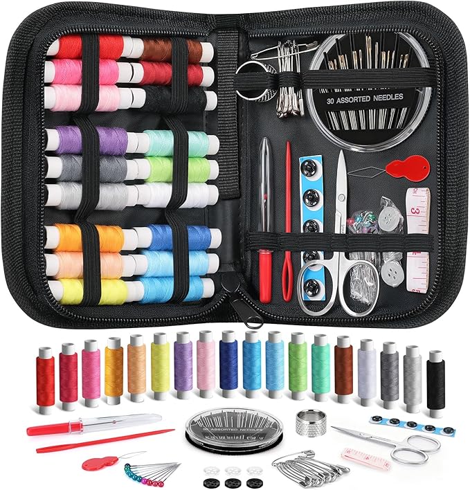Coquimbo Sewing Kit for Adults College Dorm Essentials, Portable Sewing Supplies Accessories Contains Thread, Needles, Scissors, Gifts for Mom Grandma Women Wife Teen Girls Beginner Traveler (Black)