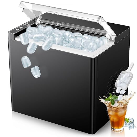 Countertop Ice Makers Machine, Portable Ice Machine Producing 9 Ice Cubes Within 6 Mins, Bullet Ice Available in Two Sizes(S/L), Compact Mini Ice Maker Appliance for Home Kitchen Camping (Comet)