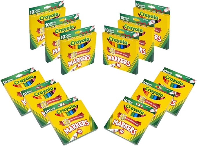 Crayola Broad Line Markers (12pk), Assorted Bulk Markers for Kids, Arts & Crafts Supplies for Coloring Books, Construction Paper, Ages 3+