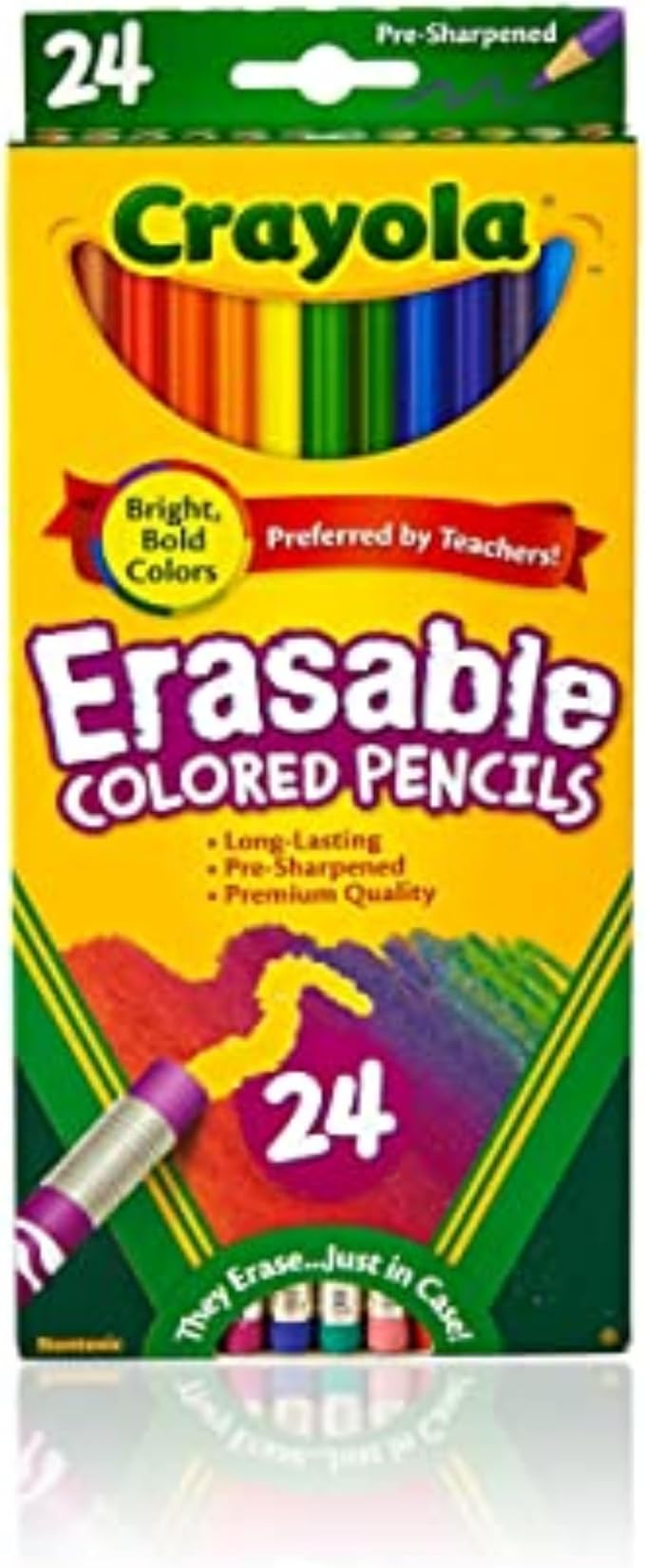 Crayola Erasable Colored Pencils (24ct), Kids Coloring Pencils for Coloring Books, Assorted Colors, Arts & Crafts Supplies, Gifts, Ages 6, 7, 8
