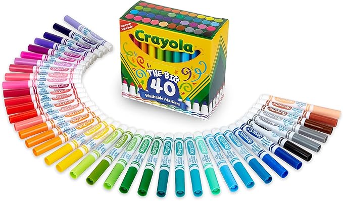 Crayola Ultra Clean Washable Markers (40ct), Teacher School Supplies for Kids, Broad Line Colored Markers, Coloring Book & Art Marker Set, Ages 3+